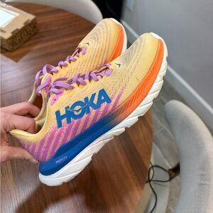 Hoka Light Orange and Blue Sneakers